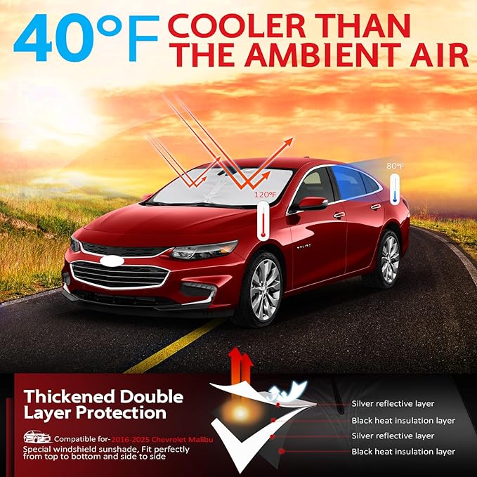 KAYZT Windshield Sun Shade for 2016-2025 Che-vrolet/Chevy Malibu Foldable - Image 2