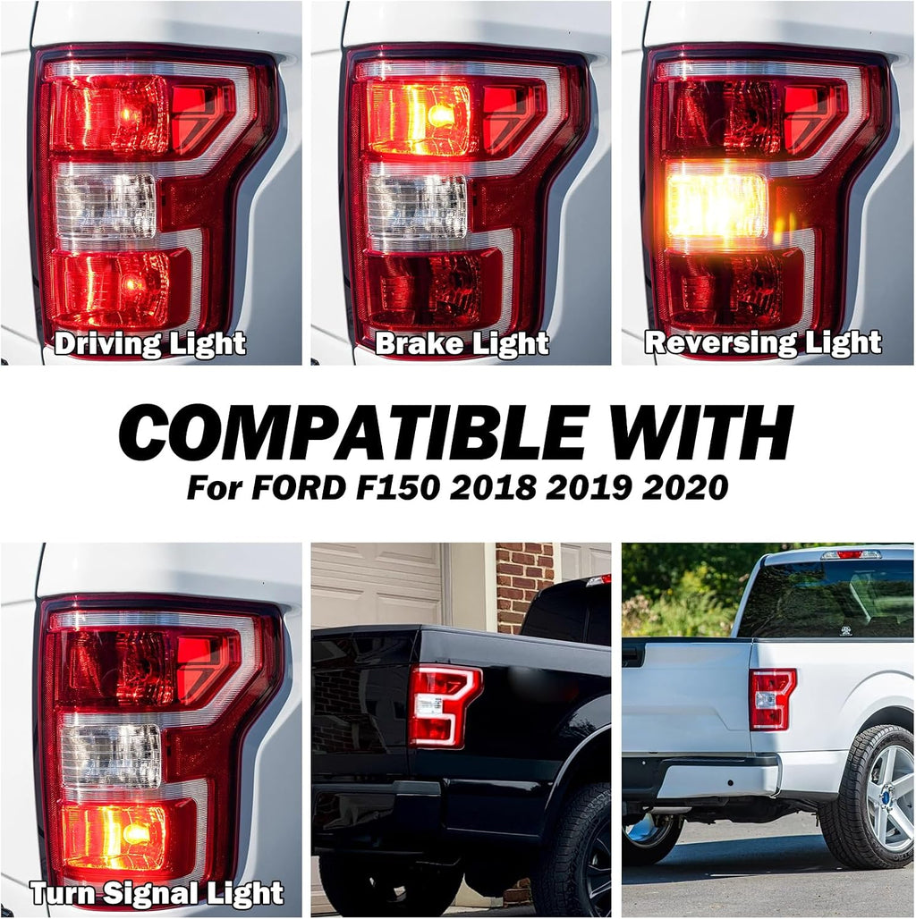 Passenger Side Tail Light Assembly Compatible with Ford F150 F-150 2018-2020 With Halogen Bulb and Harness Right Tail Lamp