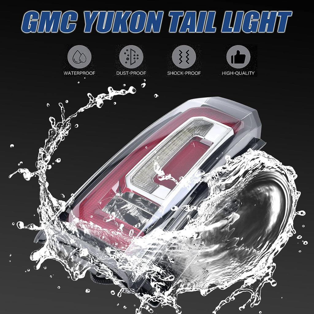 Tail Lights Assembly Compatible With GMC Yukon/Yukon XL 2015 2016 2017 2018 2019 2020 Left Driver Side LED Lens Taillights Brake Signal Assembly With Bulb