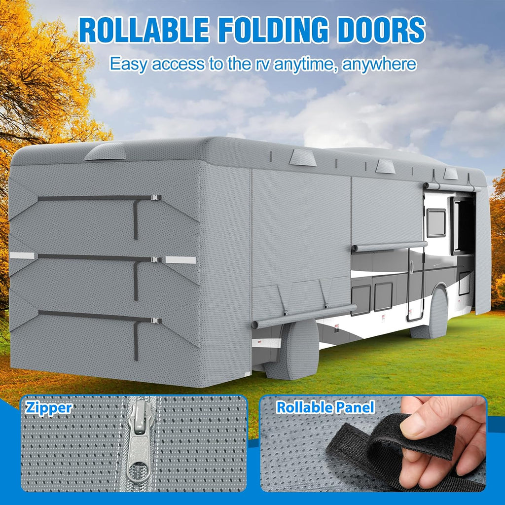 Mofeez Class A RV Cover, Heavy Duty Camper Cover 31-34ft, Extra-Thick 7 Layer Windproof Anti-UV Rip-Stop Class A Motorhome Cover with 2Pcs Extra Straps, 6 Gutter Covers & 4 Tire Covers