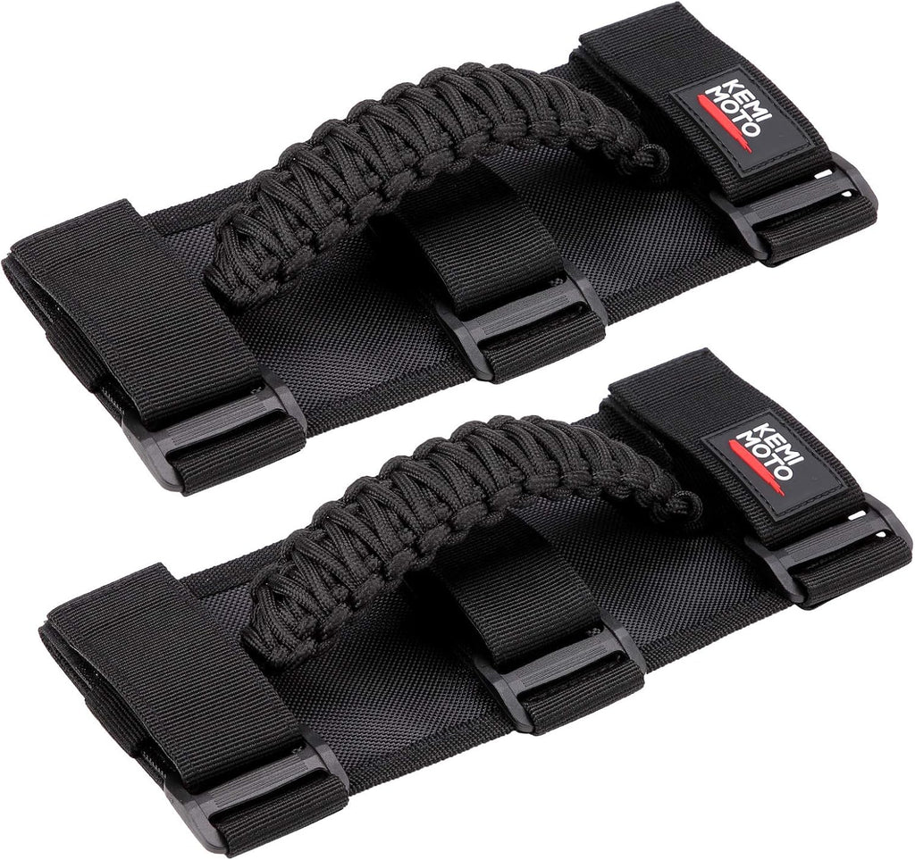 KEMIMOTO Roll Bar Grab Handles for UTV, ATV & SXS - Black Breathable Paracord Enhanced Hand Grips, 2Pack, Fits 1.5" to 2" Roll Bars, Compatible with Polaris RZR, Can-Am X3, Talon, Kawasaki Teryx