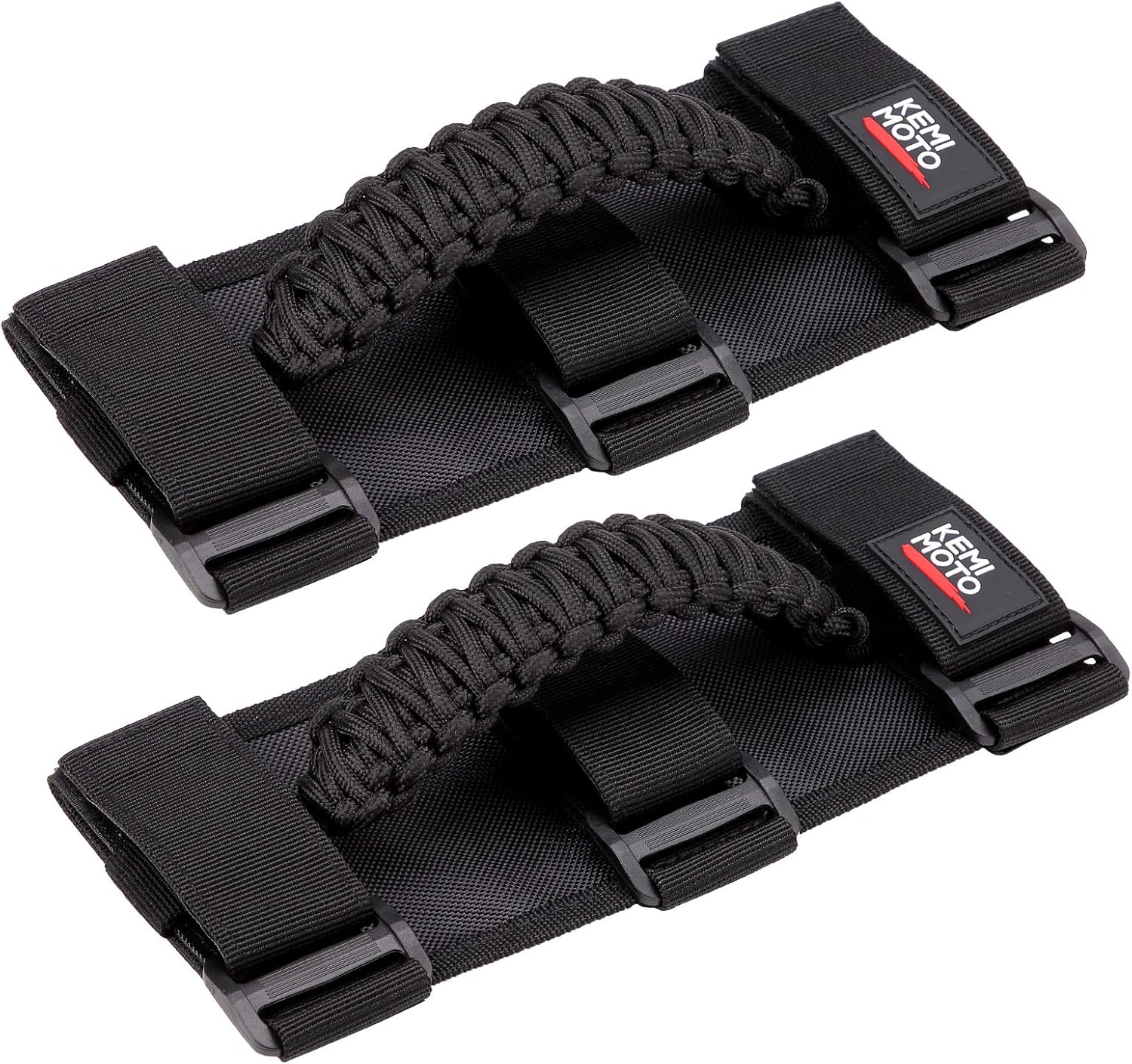 KEMIMOTO Roll Bar Grab Handles for UTV, ATV & SXS - Black Breathable Paracord Enhanced Hand Grips, 2Pack, Fits 1.5" to 2" Roll Bars, Compatible with Polaris RZR, Can-Am X3, Talon, Kawasaki Teryx