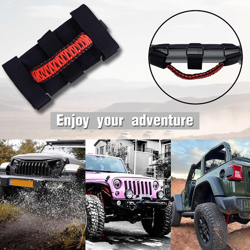 4 Pack Roll Bar Grab Handles for Jeep Wrangler, Multifunctional Paracord Handles Compatible with Jeep Wrangler CJ YJ TJ JK JL & Gladia-tor JT 1987-2025 , Heavy Duty Off-Road Interior Accessories