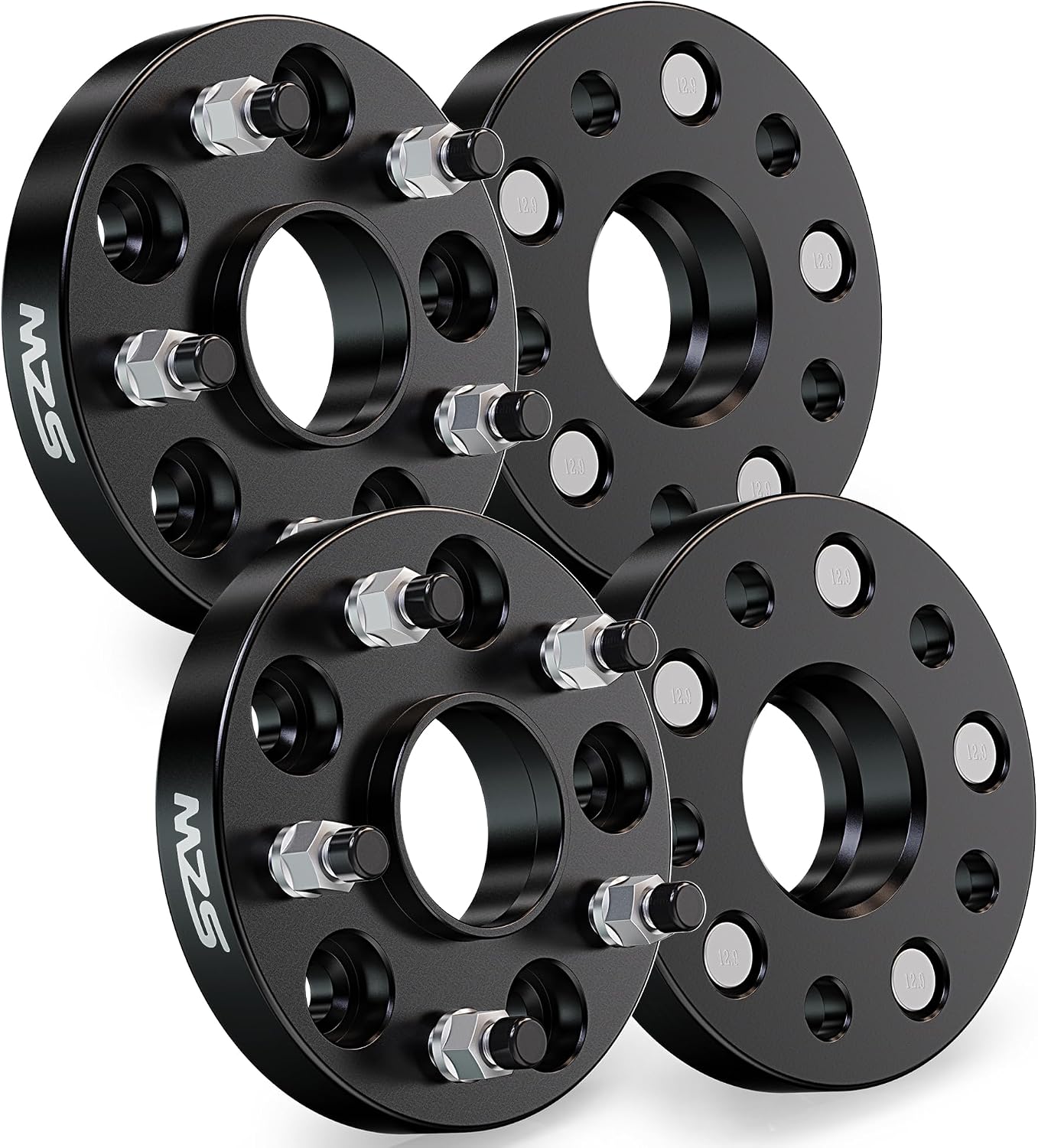 MZS 5x114.3 Wheel Spacers, 1inch 5x4.5" Compatible with Civic CRV Element CL ILX RSX TLX TSX MDX Hubcentric 64.1mm Bore with 12x1.5mm Studs- 5 Lug Tires Black (4pcs)