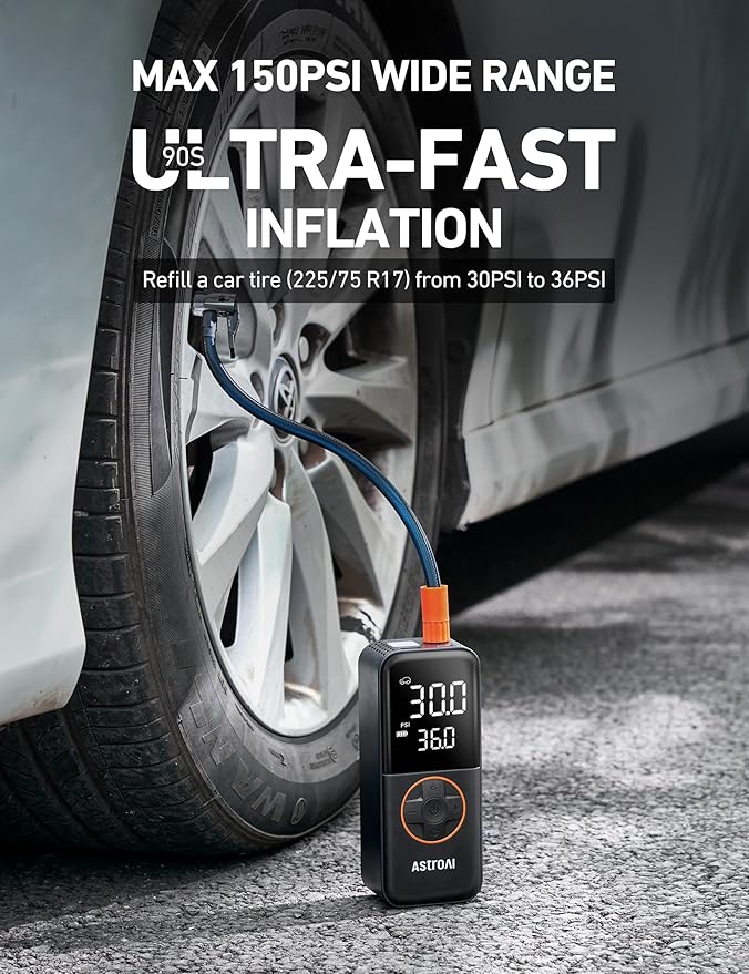 AstroAI L4 Tire Inflator Portable Air Compressor, 150PSI Portable Air Pump
