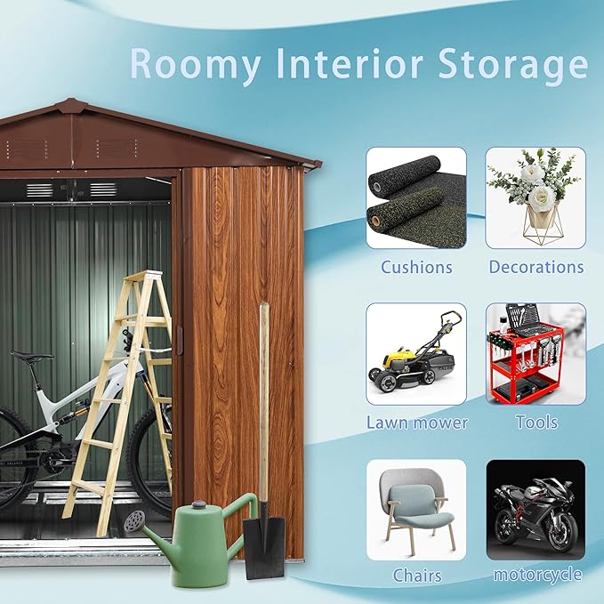 6x6 FT Outdoor Storage Shed, Metal Garden Shed - Image 7