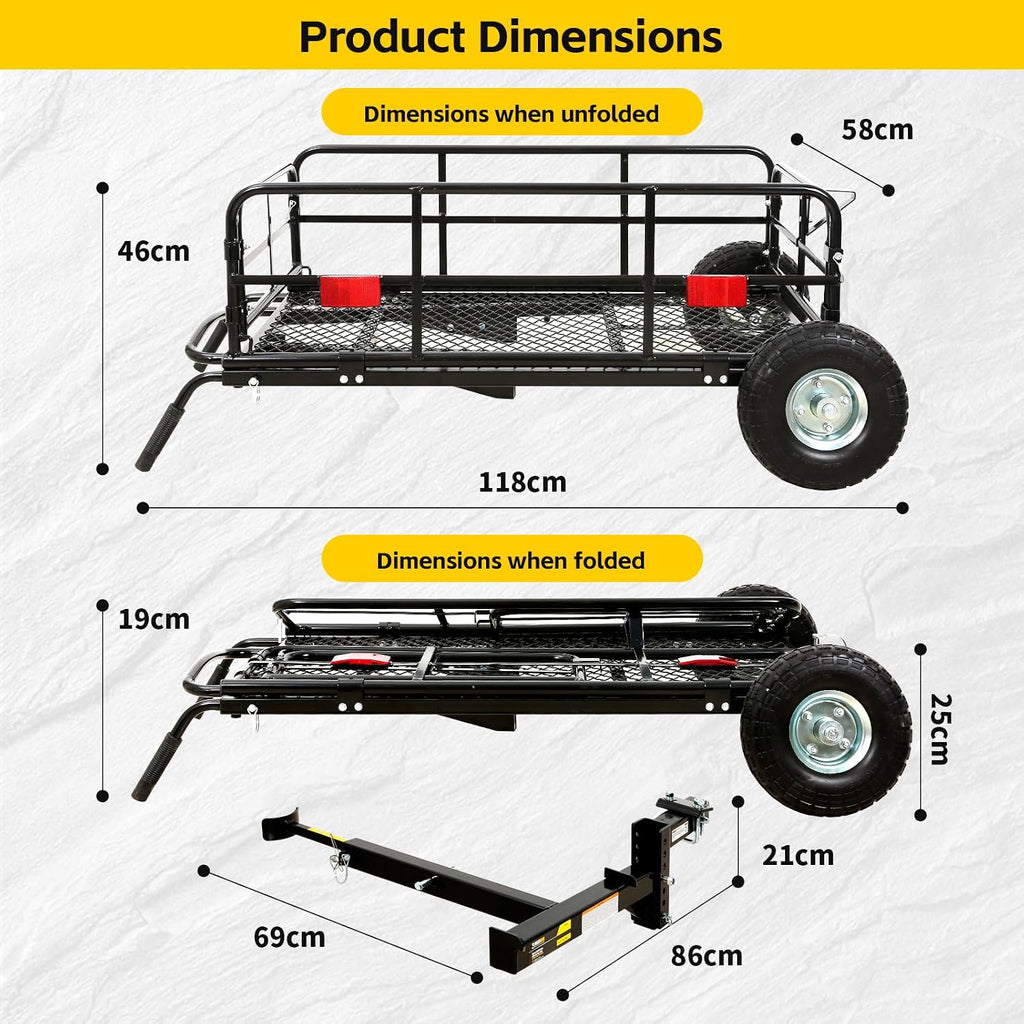 MaxxHaul 50243 Foldable Hitch N Roll Cargo Carrier Cart With Quick Detachable Basket Rack With 10 inch Flat Free Tires for Home Camp Travel Ranch SUV Up to 400 lb. Capacity