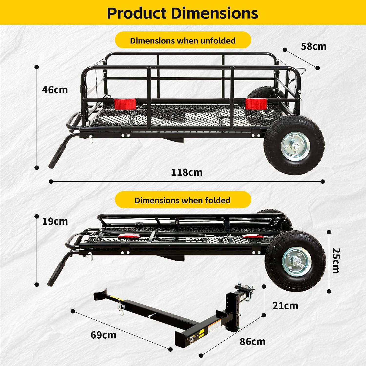 MaxxHaul 50243 Foldable Hitch N Roll Cargo Carrier Cart With Quick Detachable Basket Rack With 10 inch Flat Free Tires for Home Camp Travel Ranch SUV Up to 400 lb. Capacity
