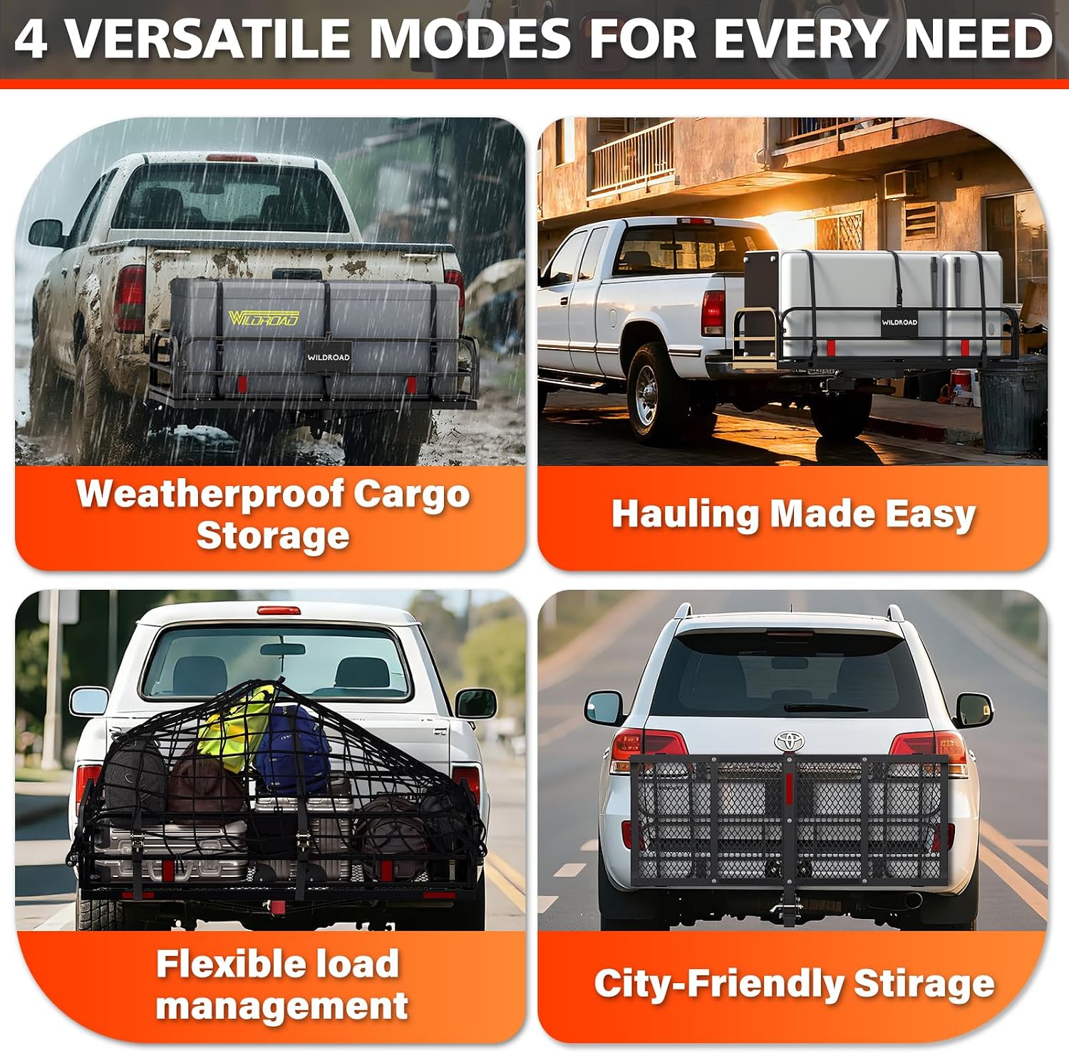 Wildroad 500 Lbs Hitch Cargo Carrier Set, Heavy Duty Cargo Carrier Hitch Mount 60"x24"x14" for 2" Receiver, SUV Car Truck, Includes Waterproof Cargo Bag, Cargo Net, Straps & Dual Tightener