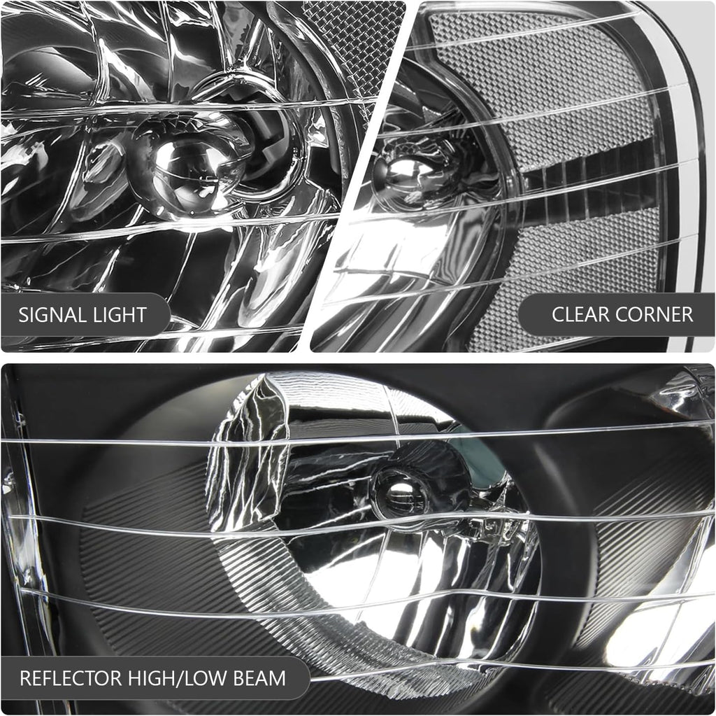 DNA MOTORING Pair Headlights Compatible with 02-05 Dodge Ram 1500 2500 3500, Left & Right, Black Housing Clear Corner, HL-OH-DR02-BK-CL1