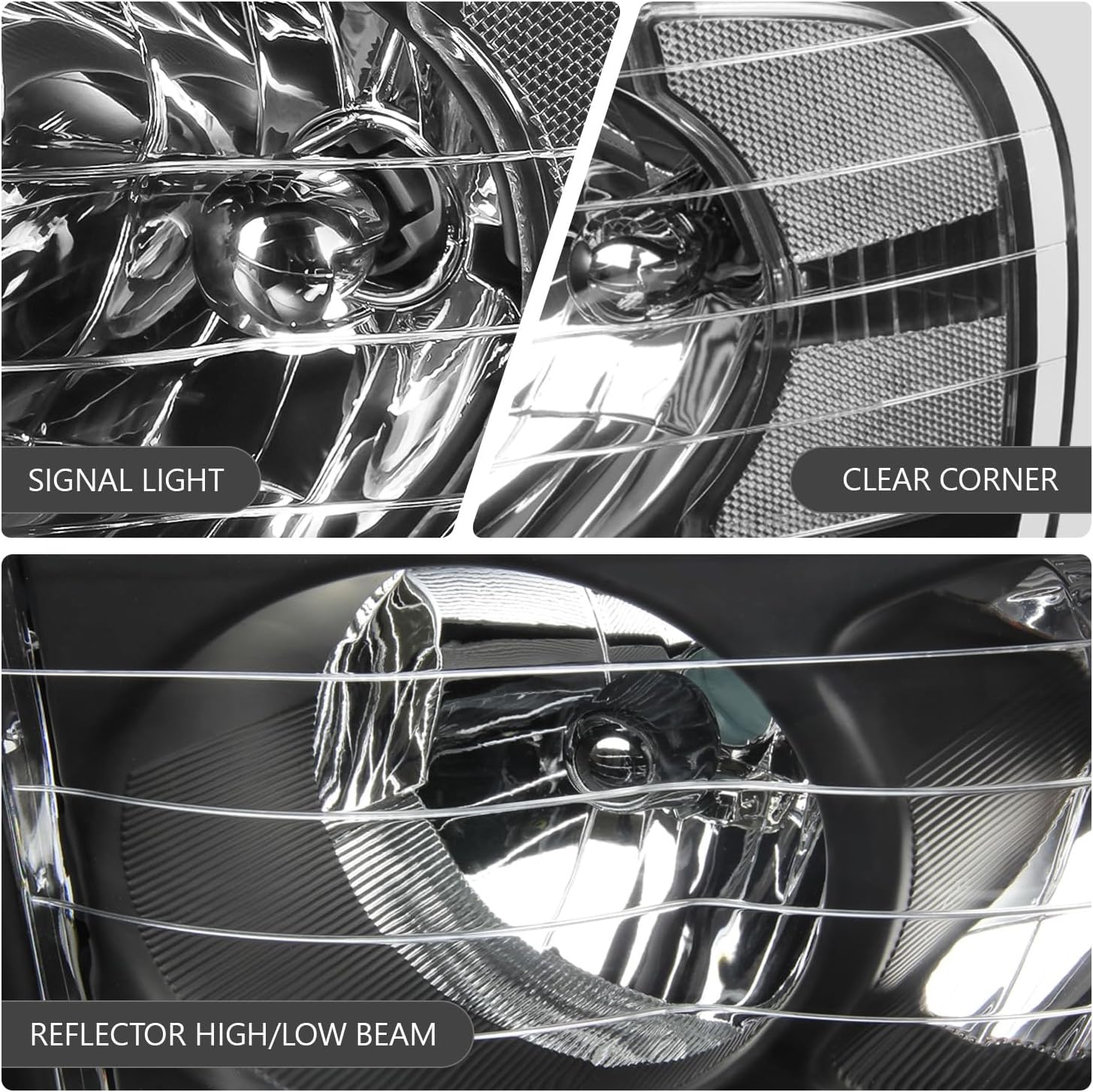 DNA MOTORING Pair Headlights Compatible with 02-05 Dodge Ram 1500 2500 3500, Left & Right, Black Housing Clear Corner, HL-OH-DR02-BK-CL1