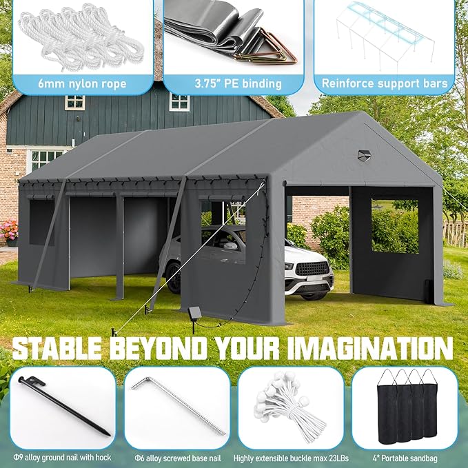 13x25 Carport, Heavy Duty Carport Canopy Garage - Image 3