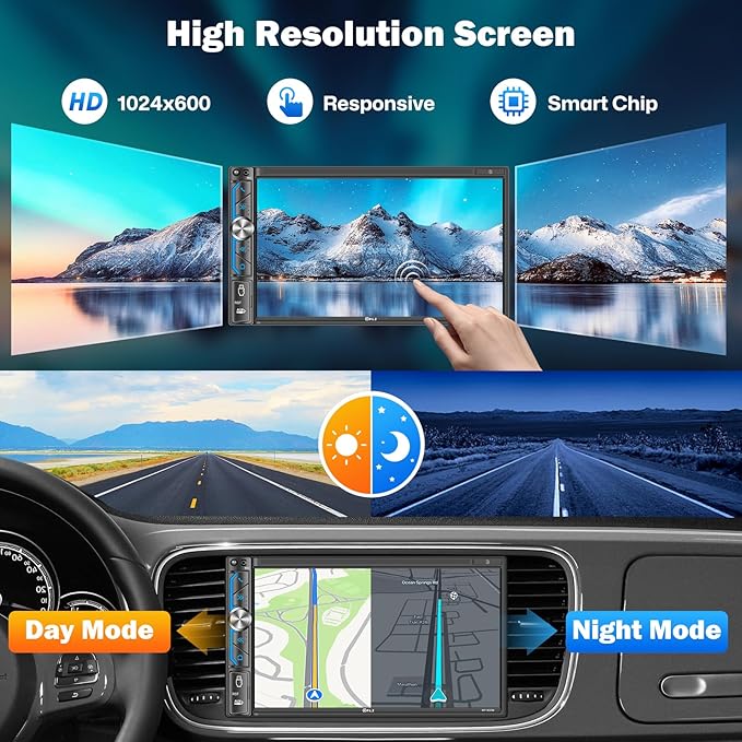 PLZ 7" Wireless Double Din Car Stereo Apple Carplay Radio Screen - Image 7