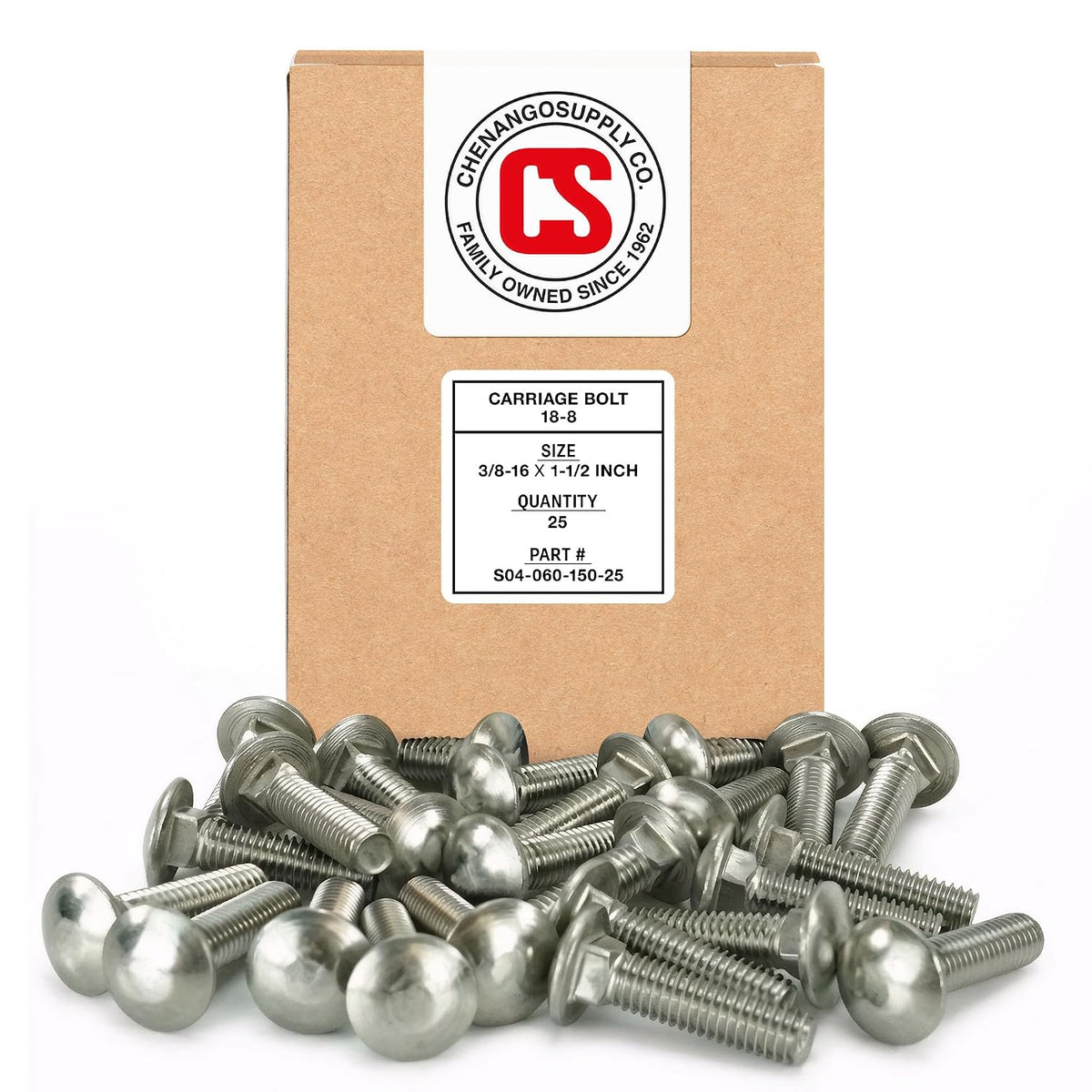 chenango supply 3/8-16 x 1-1/2" stainless carriage bolts, main product view