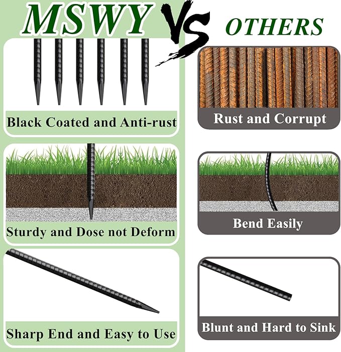 16 Inch Rebar Stakes 20 Pack Heavy Duty Ground Anchors 1/2 Inch Diameter - Image 3