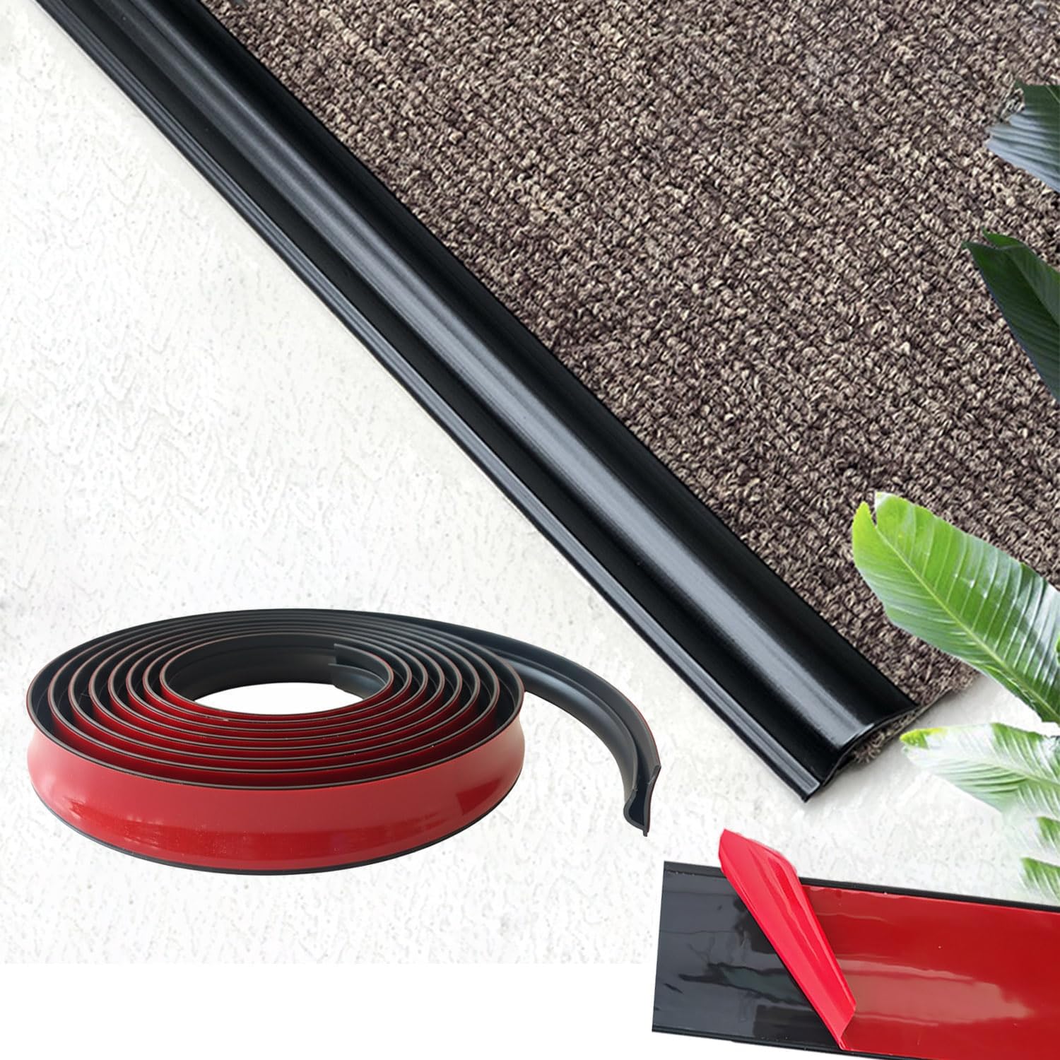 20Ft Flexible Carpet Edge Trim, Flexible Rug Edge Protector for Doorway, Peel & Stick Floor Transition Strip，Self-Adhesive Waterproof Cuttable Safety Edging for Thick Rugs &Mats（Black）