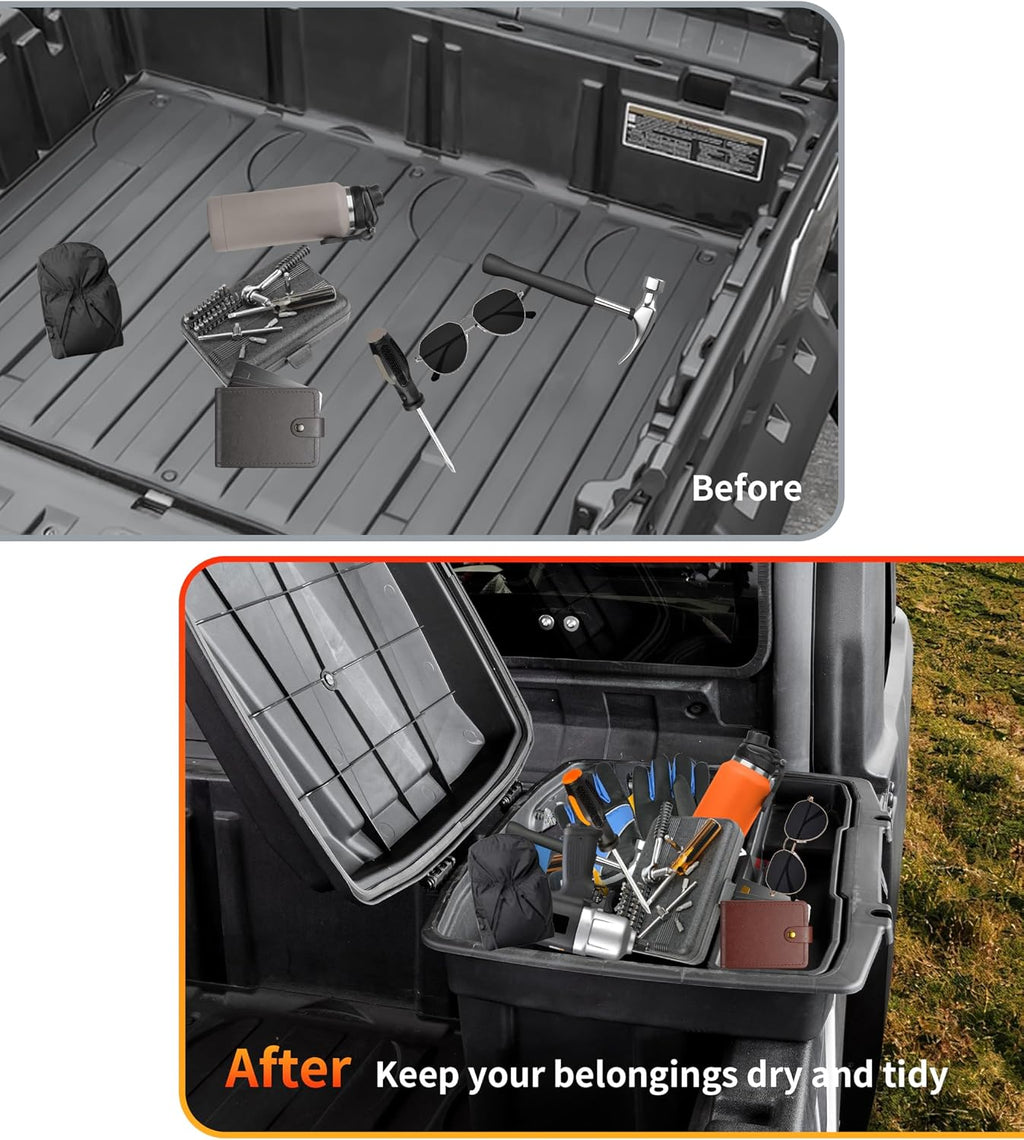 Removable Cargo Storage Box for Can Am Defender HD5 HD7 HD8 HD9 HD10 Max/Commander Accessories, Double Layer Rear Cargo Box Bed Trunk Storage Bin