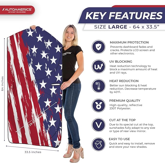 Autoamerics 1-Piece Windshield Sun Shade USA Art Flag - Image 2