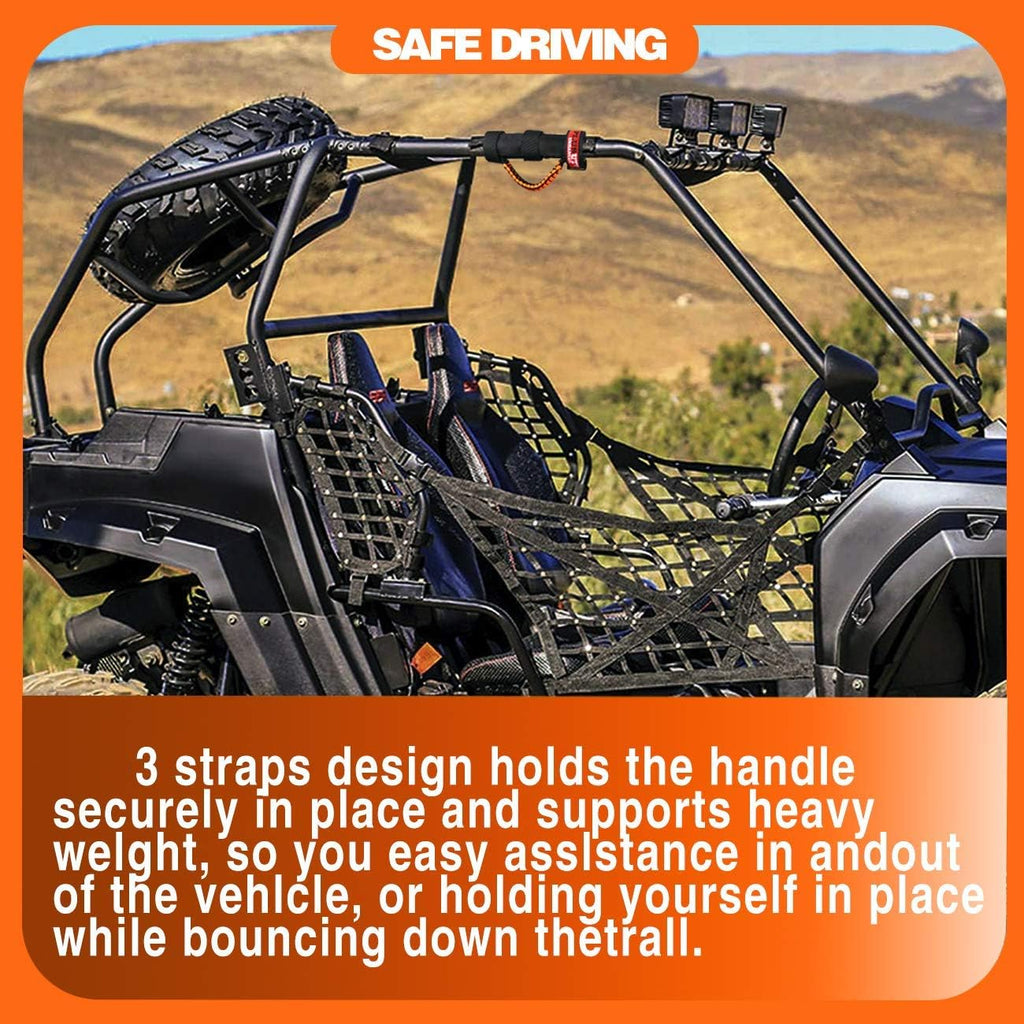 Roll Bar Grab Handles Grips Triple Straps for UTV ATV Polaris Ranger RZR XP900 1000 Honda Pioneer Talon Kawasaki Wildcat Yamaha YXZ Can Strap 1.75 to 2 Inch Bars 2PCS Orange