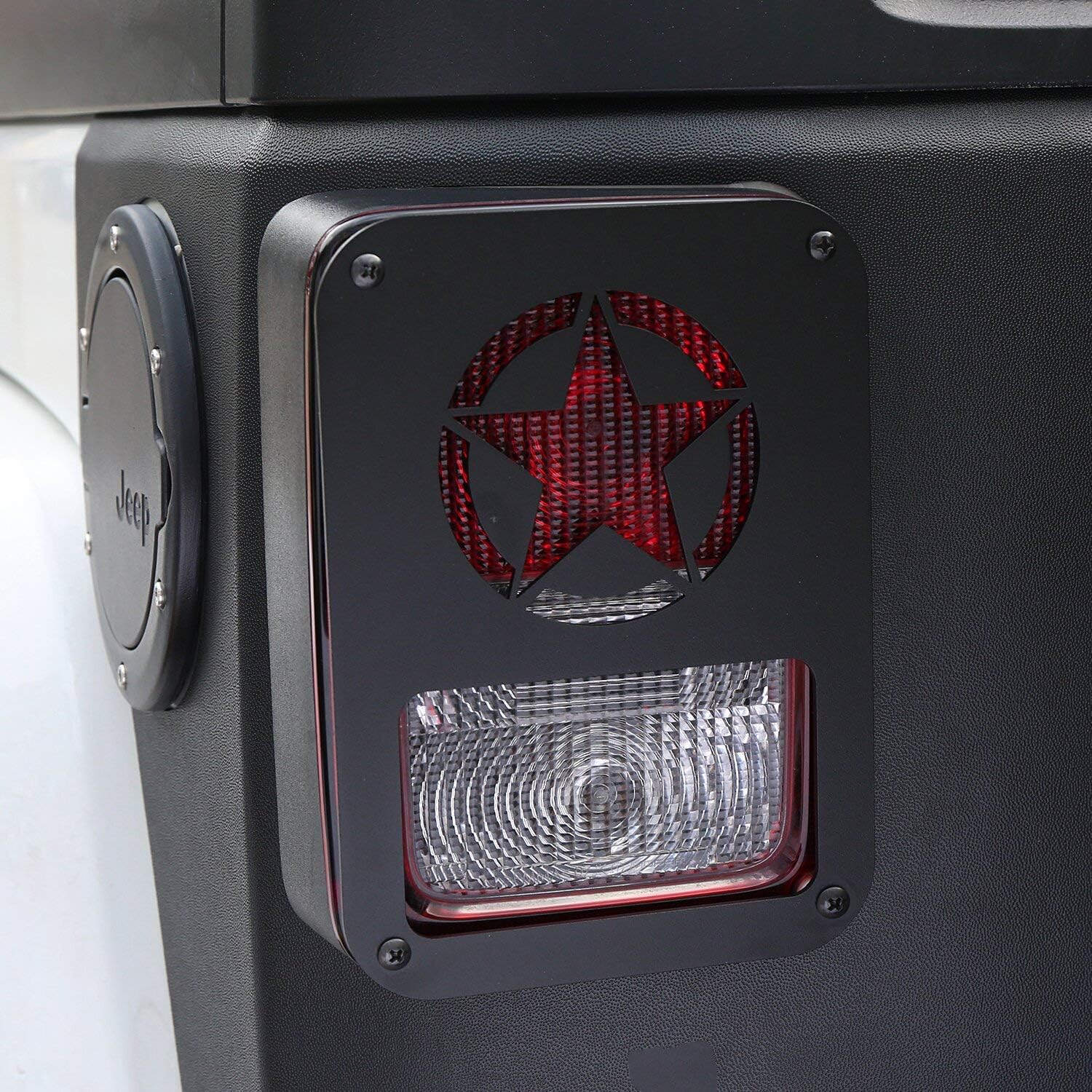 Hooke Road JK Wrangler Tail Light Guard, Five Star Taillight Cover for 2007-2018 Wrangler JK & Wrangler Unlimited - Pair