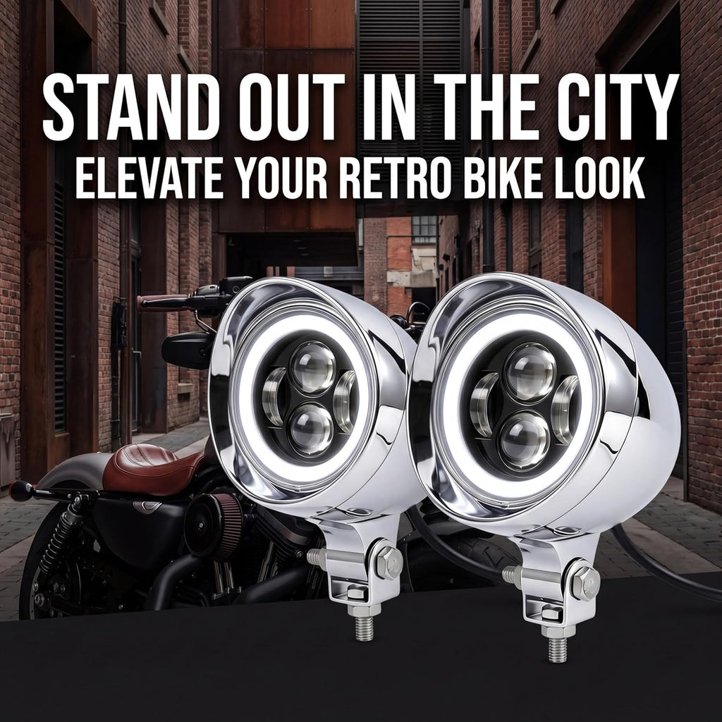 2 Pcs Chrome LED Motorcycle Fog Passing Lights Auxiliary Lamp for Motorcycles Highway Cruising Urban Riding-White Light (Chrome)