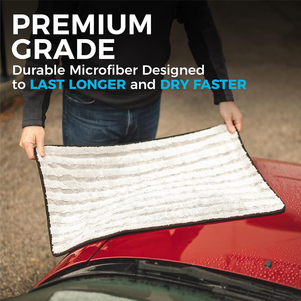 The Rag Company Gauntlet Car Drying Towel, Ultra-Absorbent 70/30 Blend Korean Microfiber, Dries Vehicles Faster Without Scratching, 900 GSM, 15x24 Inches, Ice Grey/Grey, 2-Pack