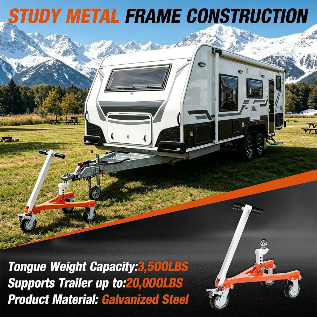 Trailer Dolly Heavy-Duty, 20,000 lbs Load 3500 lbs Tongue Weight Trailer Mover with 2'' & 2-5/16'' Receiving Tongues, 360° Swivel Wheels with Brake, Angle Adjustable, Suitable for RV Boat Motorcycle