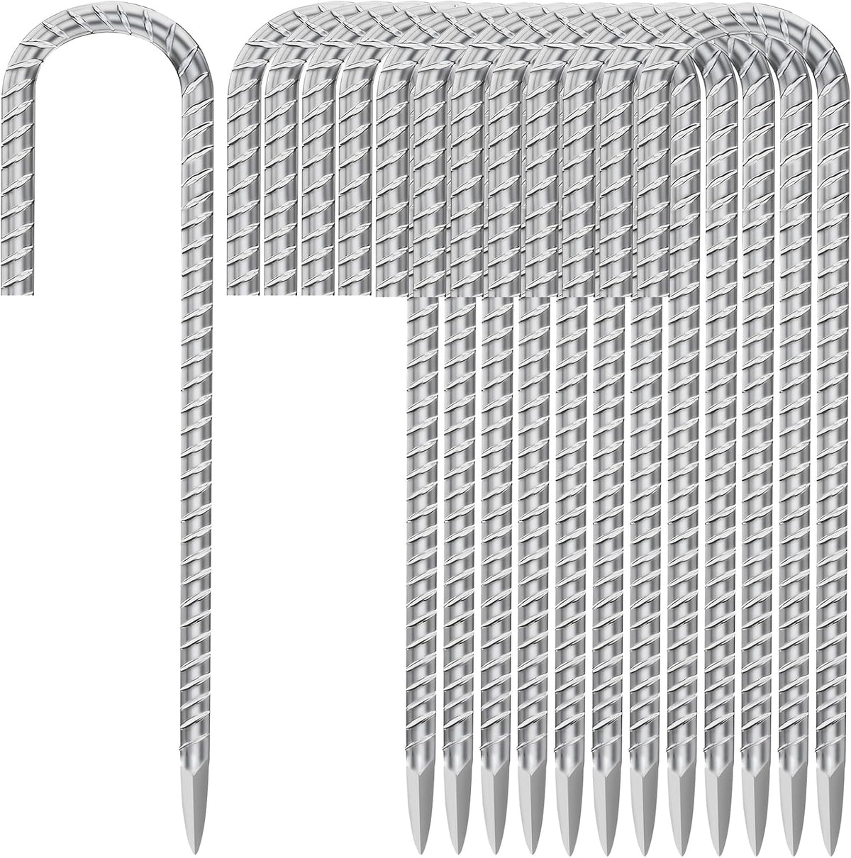 12 Inch Ground Stakes Heavy Duty J Hook 30-Pack Metal Spikes Galvanized Ground