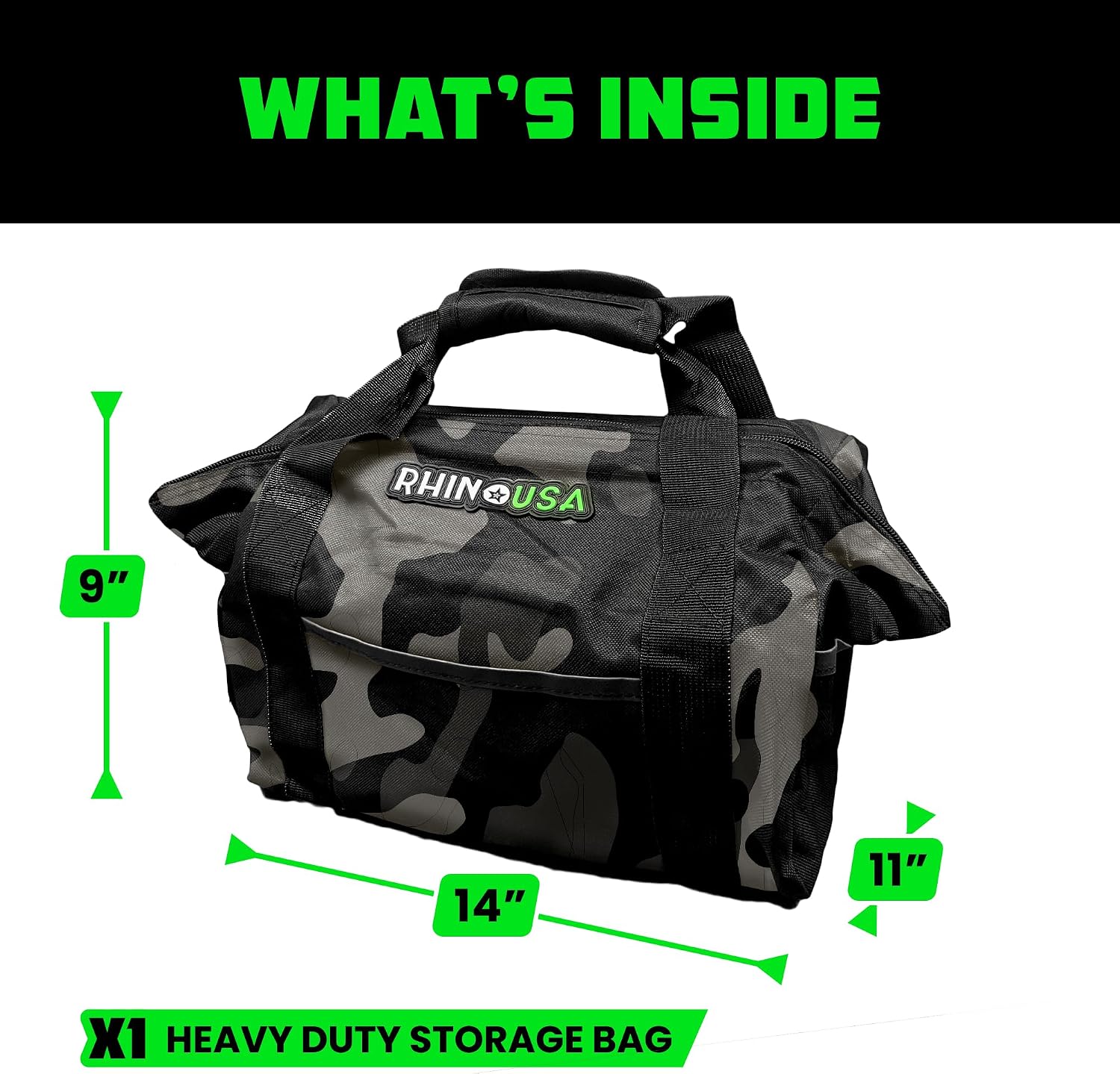 Rhino USA Heavy Duty Recovery Gear Storage Bag - Ultimate Recovery Kit Equipment Bag For Off-Road Gear and 4x4 Accessories - Fits Tow Straps, Shackles, Snatch Block, and UTV Accessories (Camouflage)
