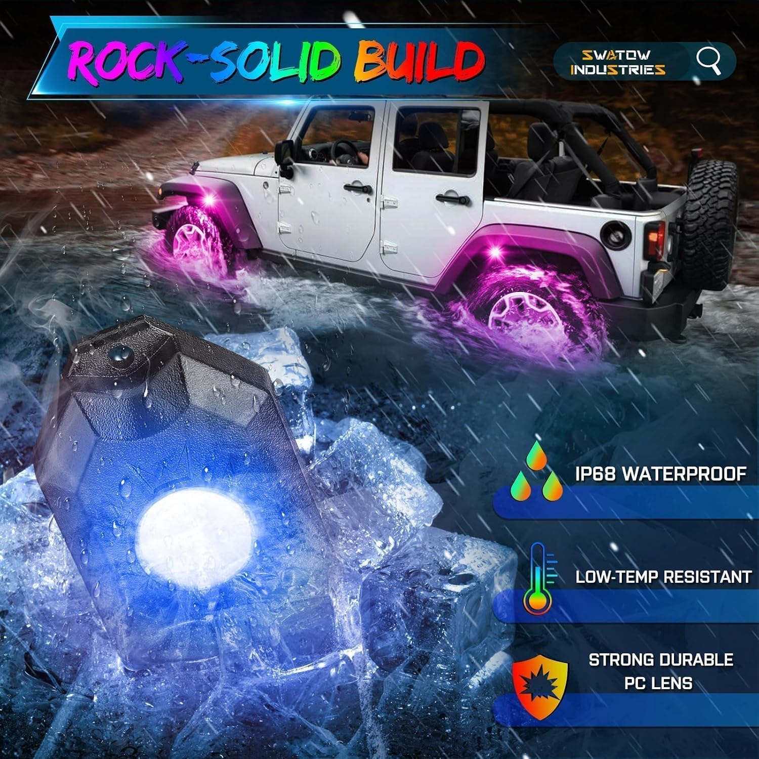 8 Pods Rock Lights w/Bluetooth & Wireless Remote Control LED Rock Light Kits Multicolor Underglow Wheel Well Lights for Truck Pickup Wrangler UTV ATV SUV Boat