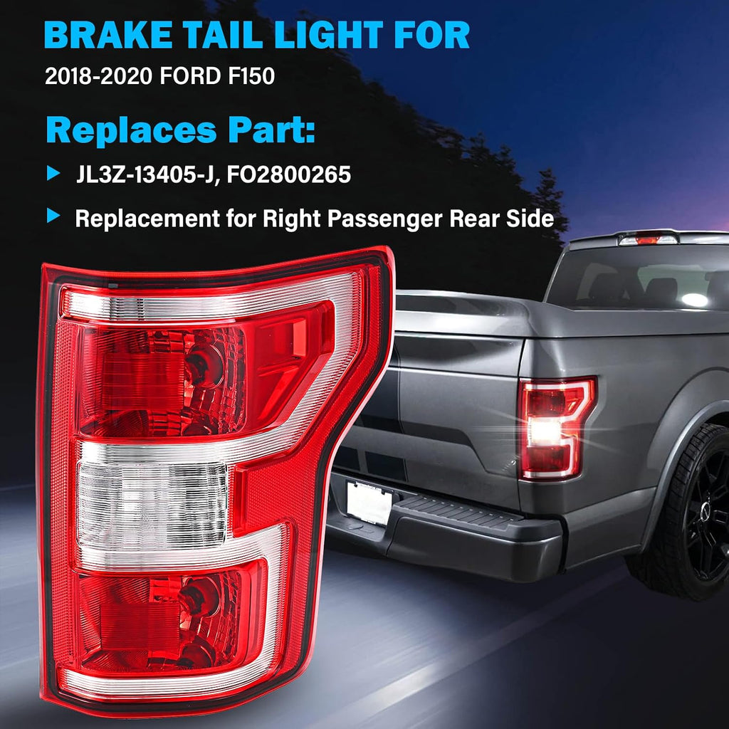 Tail Lights Assembly Compatible with 2018 2019 2020 Ford F-150 Right Passenger Side Rear Light Brake Lamp Taillight with Bulb and Harness Replace JL3Z13404H