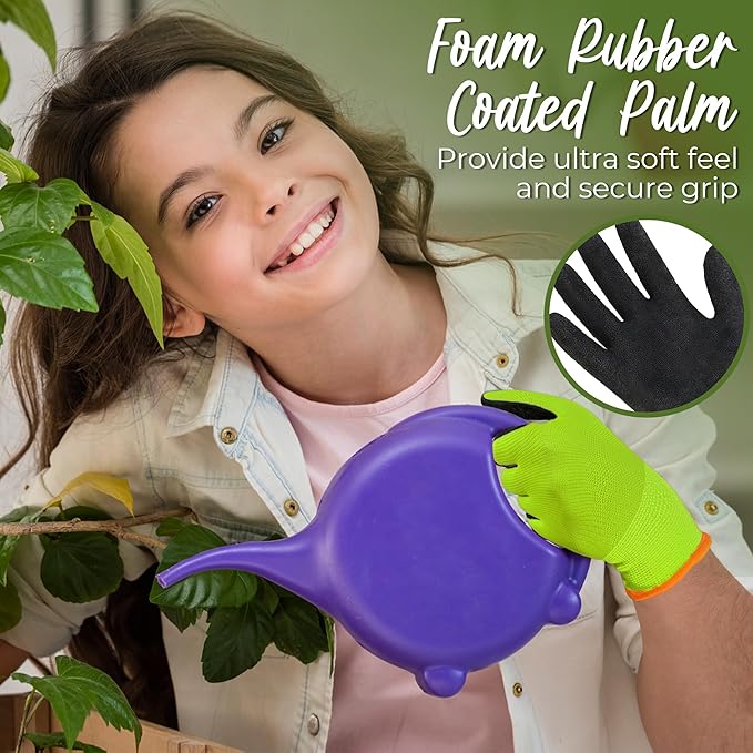 HANDLANDY 2 Pairs Kids Gardening Gripper Gloves, Foam Rubber Coated Children - Image 2