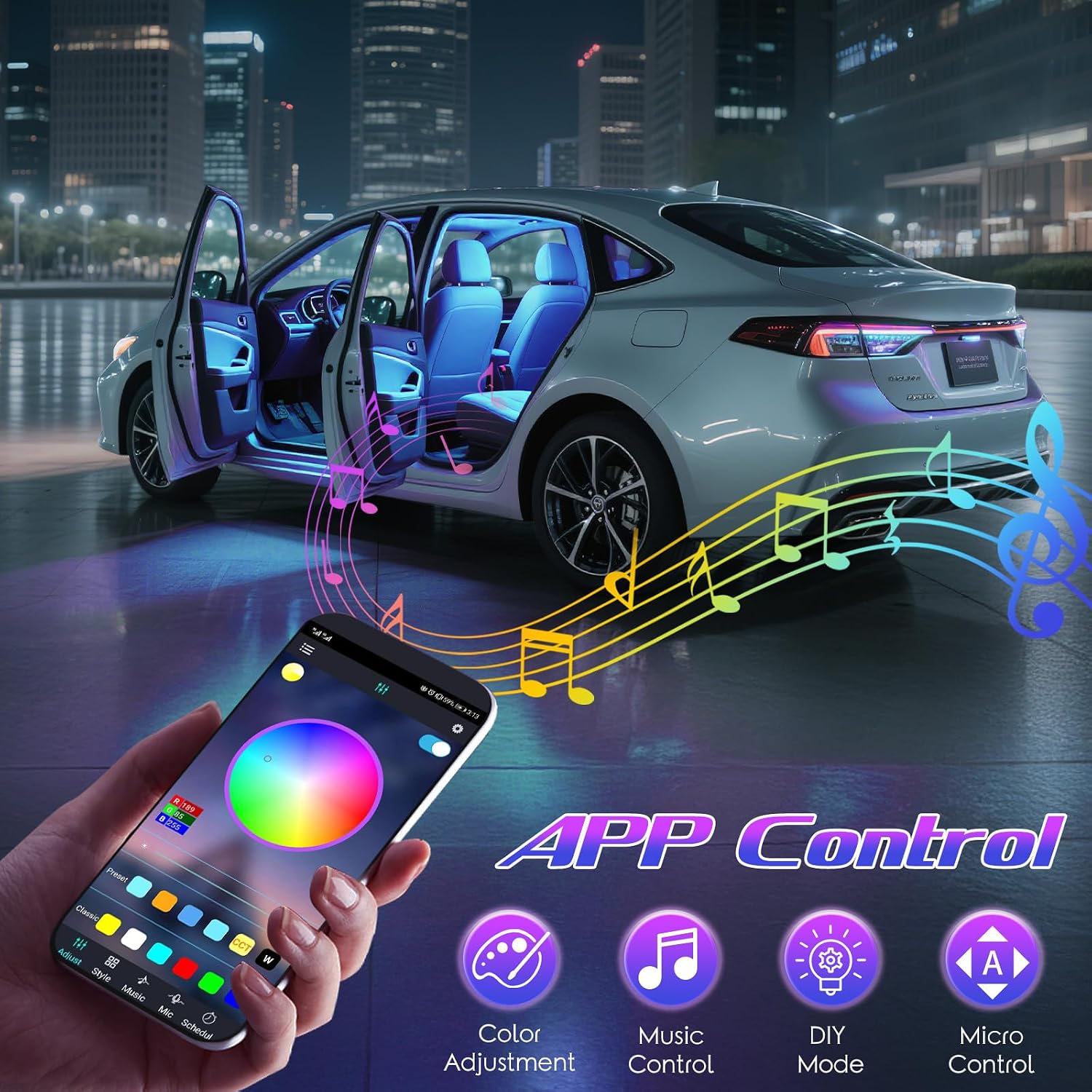 Winzwon Led Lights for Halloween Car Accessories Interior, Christmas White Elephant Gifts for Him Her Men Women Teen Boys Girls, APP Control with USB Port Color Change Lights for Truck Decor