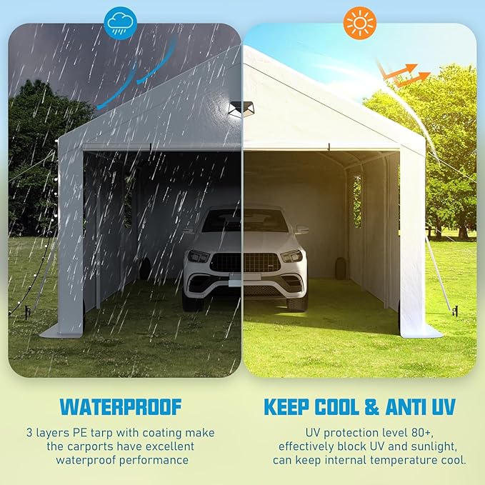 13x25 Carport Canopy, Heavy Duty Car Port, Portable Car Ports Garage - Image 5