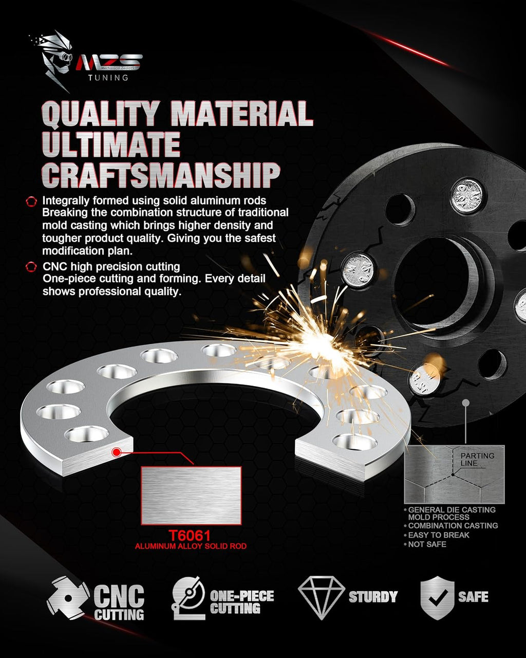 MZS 5x114.3 Wheel Spacers, 1/4" 6mm Thick 5x4.5 5x115 - M14x1.5 1/2" Thread Pitch Compatible with Wrangler TJ YJ/Cherokee/Explorer/Mustang/Ranger/Challenger/Model Y 2WD/4WD Fit 5 Lug