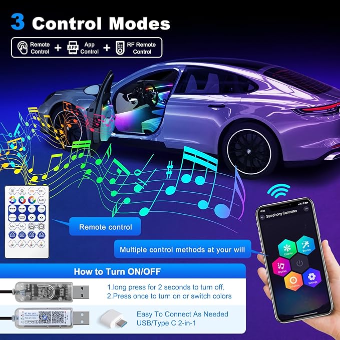 Dreamcolor Acrylic Interior Car LED Strip Light - Image 3