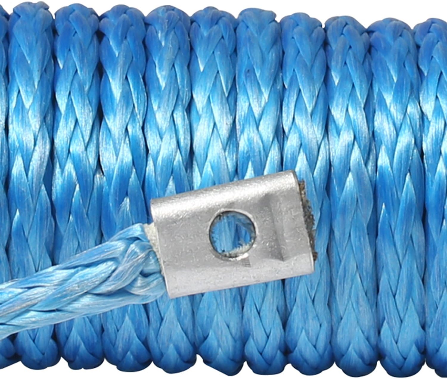 Strong Durable 1/4" x50' 6400Lbs UHMWPE Basic Car Winch Rope with Thimble Sheath and Hook-Blue Color
