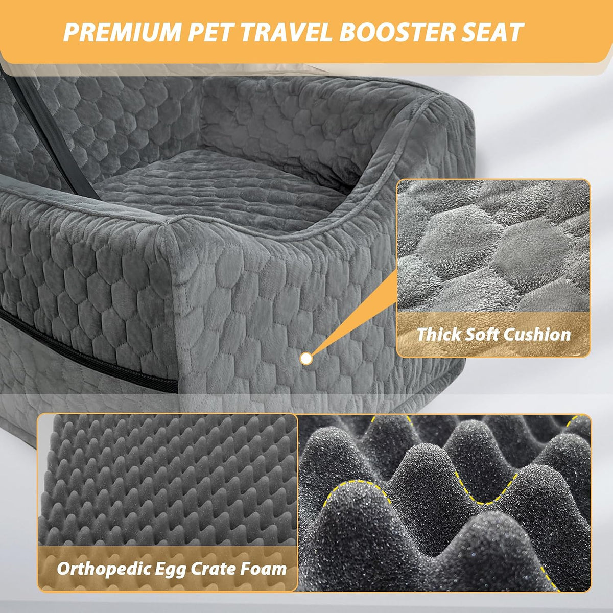 dog car seat for small/medium dogs, memory foam showing dimensions