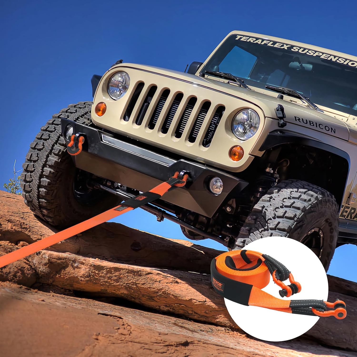 VEVOR Heavy Duty Tow Strap Recovery Kit 3" x 20 ft (MBS-36,000 lbs) Tree Saver Winch Strap, Triple Reinforced Loop & Protective Sleeves & Storage Bag, 3/4" D-Ring Shackles, for Truck Jeep SUV ATV