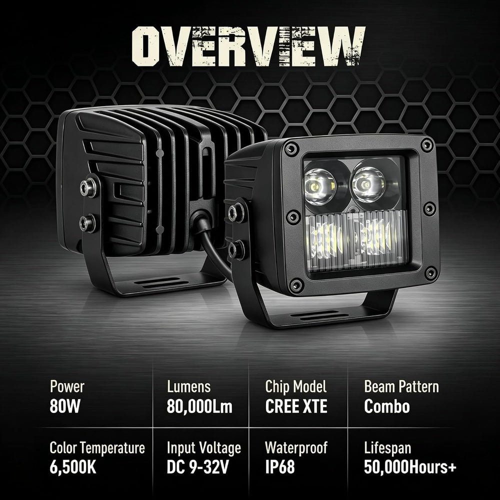 LED Cubes, 2PCS 3inch 80W CREE Combo Beam LED Pods Light Offroad