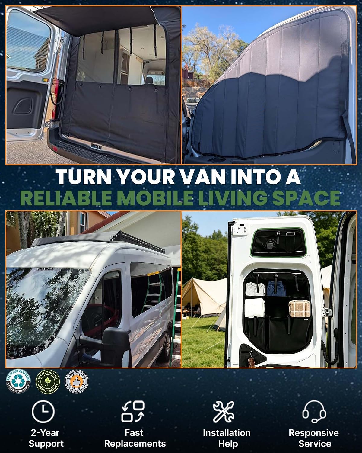 MELIPRON Van Window Cover Fits for Mercedes-Benz Sprinter NCV3/VS30 2007-2026, Blackout Privacy & Thermal Insulation Windshield Cover for Van Life & Camping, Custom Fit, Easy Install, Gray