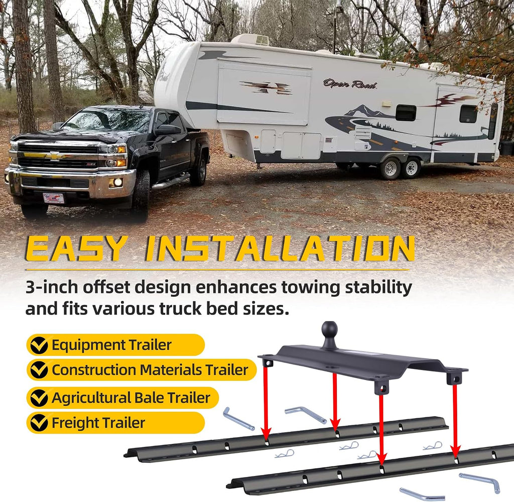 25000 lbs Gooseneck Ball Plate Fit for 5th Wheel Rails, Gooseneck Adapter Hitch for Pickup Truck Bed Trailer Towing, 2-5/16-Inch Ball, Fits Industry-Standard Rails,Carbide Black Powder Coat