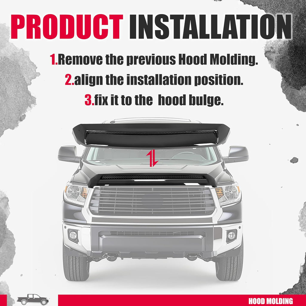 Kojem Hood Scoop Bulge Molding Compatible with 2014-2021 Toyota Tundra Platinum Style Color Code 202 Black Front Upper Grille