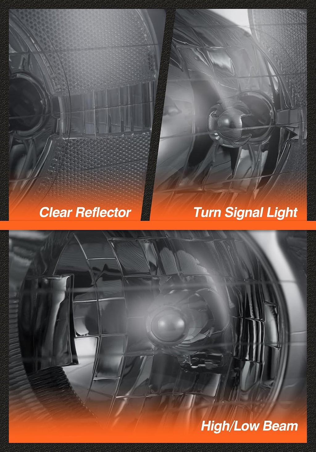 Headlight Assembly for 2002-2005 Dodge Ram 1500 | 2003-2005 Ram 2500/3500 Smoke Housing Clear Reflector Clear Lens Headlamp Replacement Driver and Passenger Side