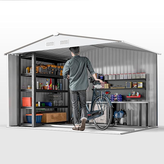 Outsunny 9' x 6' Outdoor Storage Shed, Garden Tool Metal Shed - Image 9