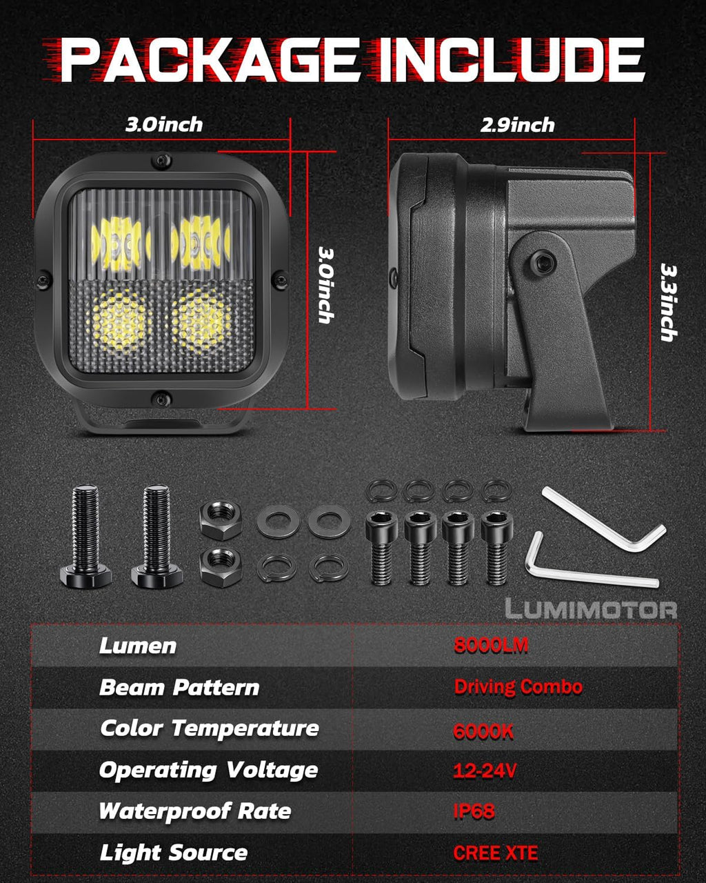 X-Series 3'' CREE LED Pod Lights Cube 2Pcs for Truck Jeep UTV Motorcycle | Driving Combo Beam, CREE XTE LEDs, Reverse Backup Hitch LED Lights, IP68 Waterproof, Aluminum, 12-24V, 3-Year Warranty