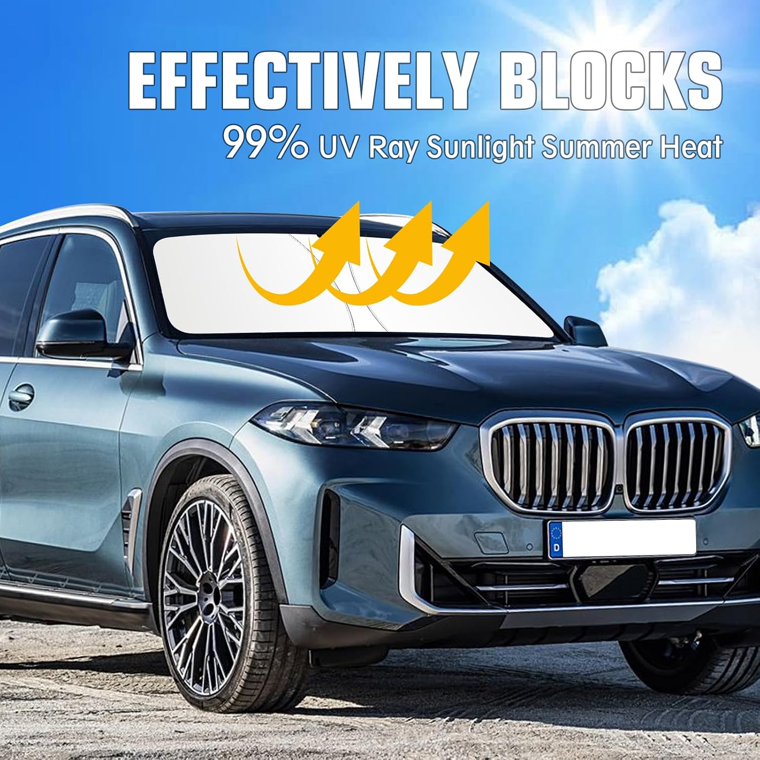 Windshield Sun Shade for BMW X5 2019-2025 2026, Foldable Sun Visor Protector with Storage Bag, 2-Layers Car Sunshade Front Window Shade UV Protection