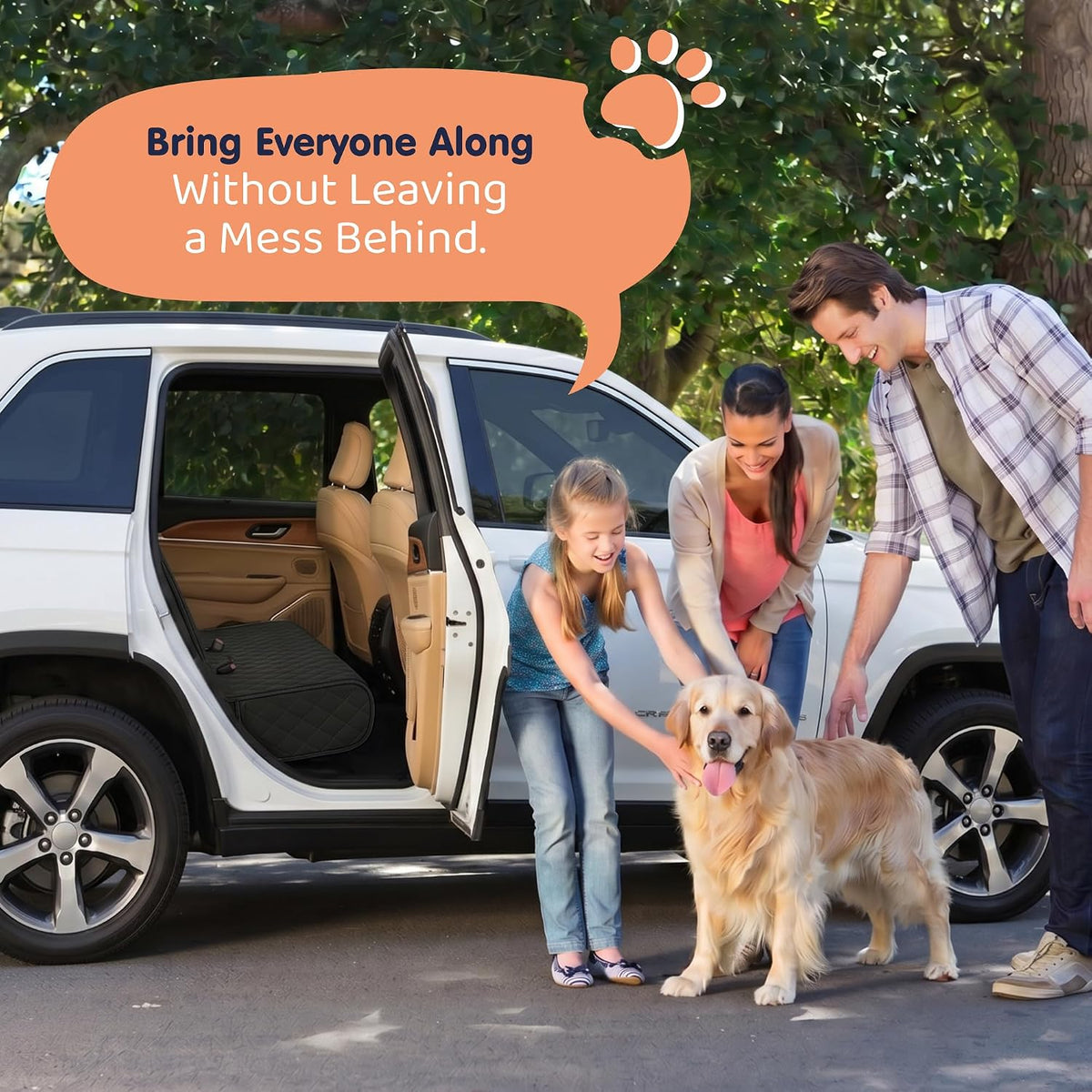 bench back seat cover for dogs, rear dog, front angle view