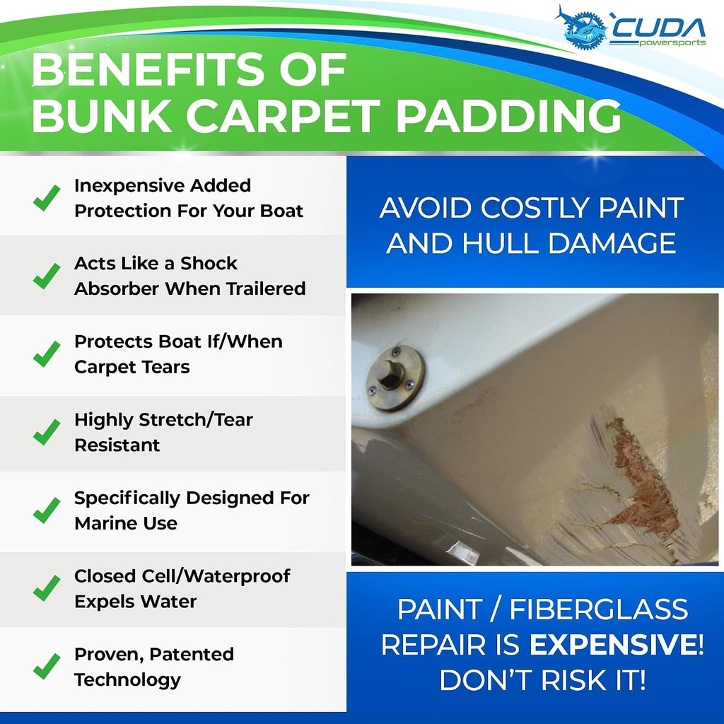 Boat Trailer Bunk Carpet Padding - Hull Guard - (Pair) of 3in x 12Ft Long 1/4" Thick Marine Trailer Carpet Padding for Bunk Boards Automotive Flooring