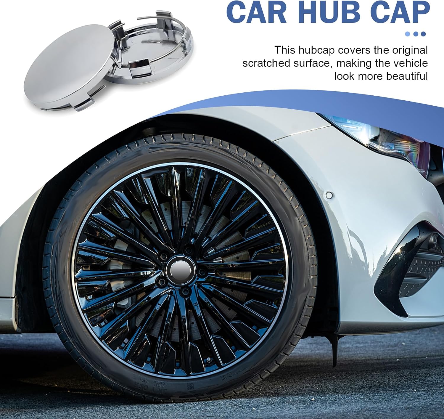 4 PCS Car Wheel Center Caps, 60MM/2.36In OD 56MM/2.2In ID, ABS Snap-in Vehicle Rim Hub Caps, Anti-Falling Rust-Proof Wheel Hub Decoration, Universal for SUV Sedan Truck(Silver)